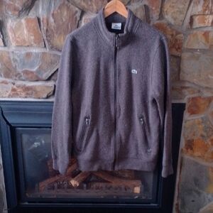 Lacoste Browngray Wool blend Sports Jacket Sweater With Zipper